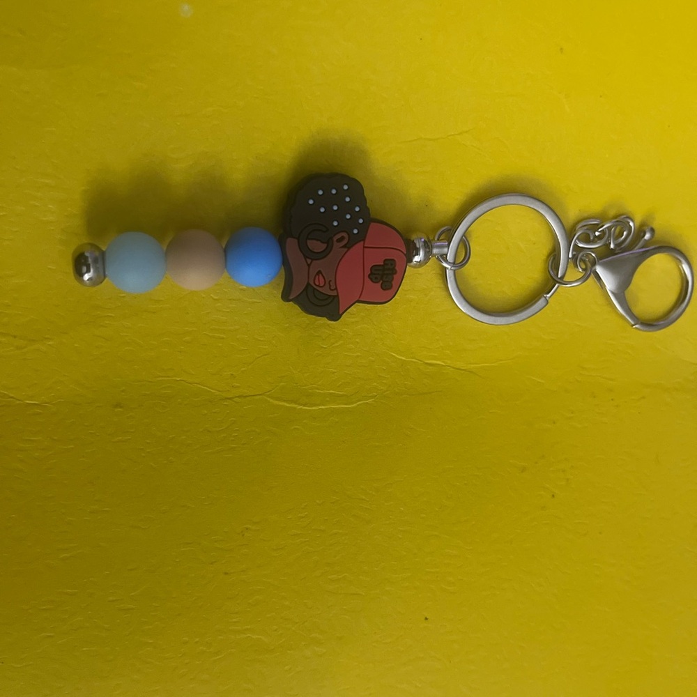 Colorful Beaded Keychain with Character Charm
